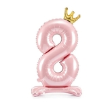 Balónek číslo 8 stojící růžový s korunkou 84 cm